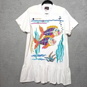 Vintage P.G.B T-Shirt Tropical Fish Dress Puff Pain Studs Shoulder Pads Large